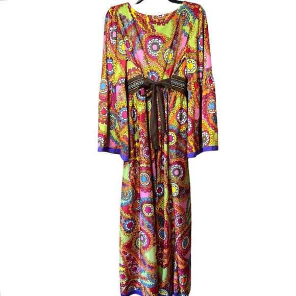 Ladies 70s Hippie Hippy Groovy 60s Retro Costume Go Go Disco Dancing Dress - Picture 4 of 8